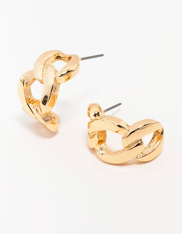 Gold Cuban Link Hoop Earrings