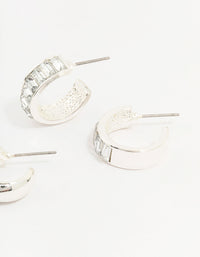 Silver Baguette & Diamante Hoop Earrings 2-Pack - link has visual effect only