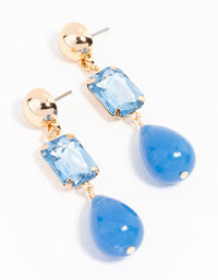 Gold Plated Blue Diamante Teardrop Beaded Drop Earrings - link has visual effect only