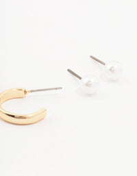 Gold Pearl Stud And Hoop Earrings 3-Pack - link has visual effect only