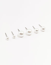 Beaded Multi Size Pearl Stud Earrings 3-Pack - link has visual effect only