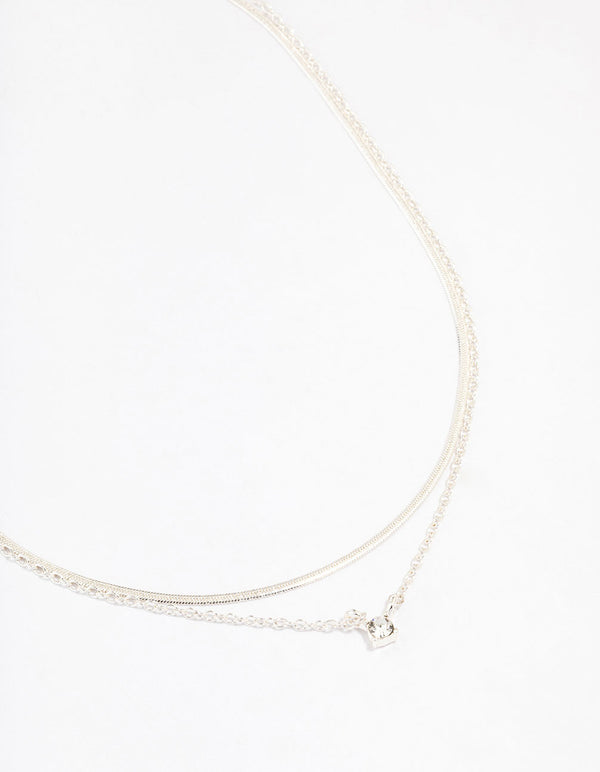 Silver Plated Double Diamante Slinky Chain Layered Necklace