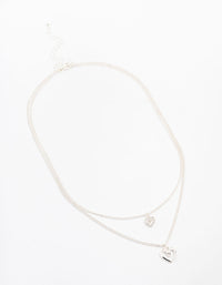 Silver Double Chain Heart Diamante Necklace - link has visual effect only