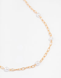 Gold Chain Pearl Station Necklace - link has visual effect only