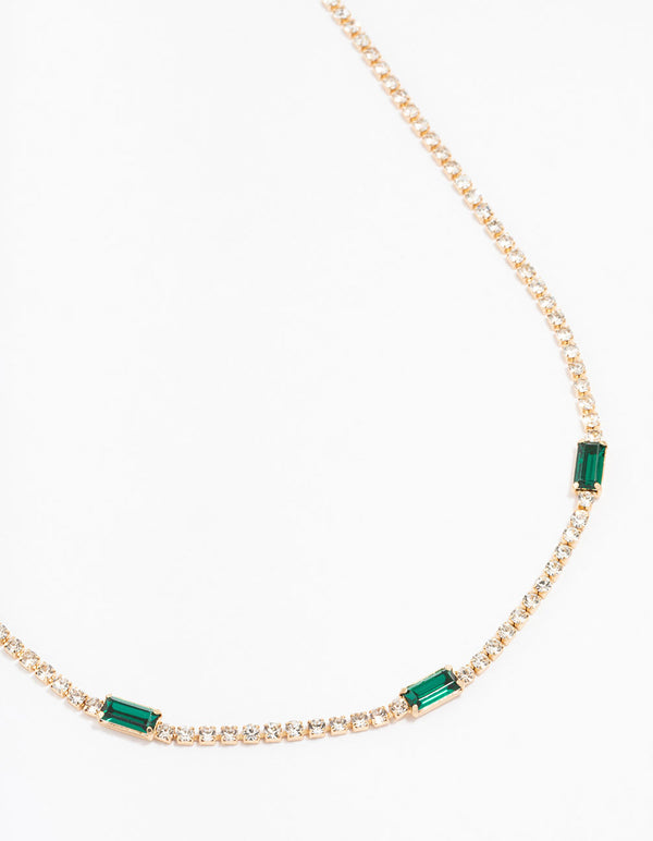 Gold Cup Chain Baguette Station Necklace