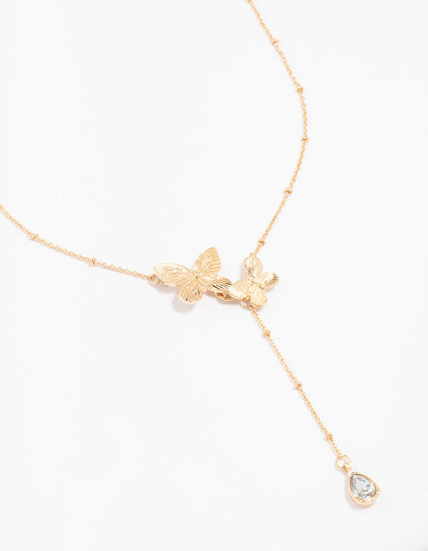 Gold Double Butterfly Y-Necklace