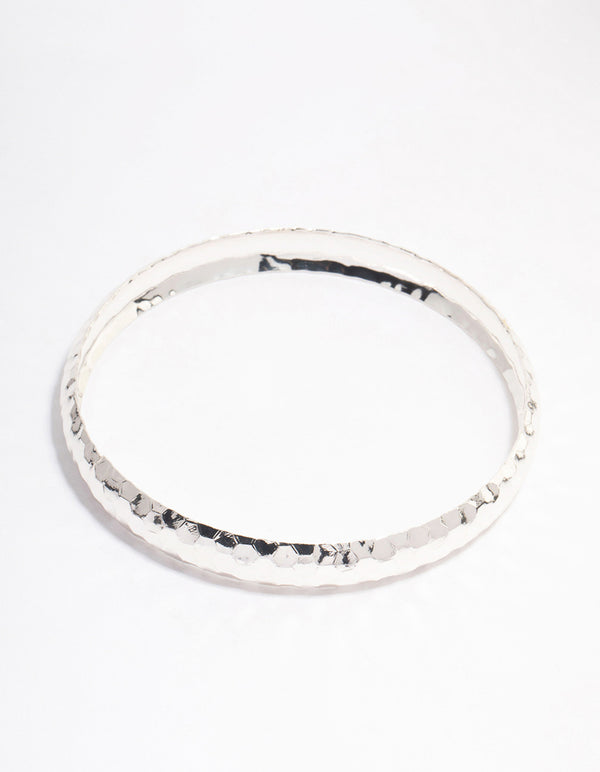 Silver Thin Hammered Bangle