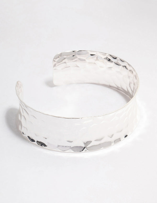 Silver Thick Hammered Open Wrist Cuff