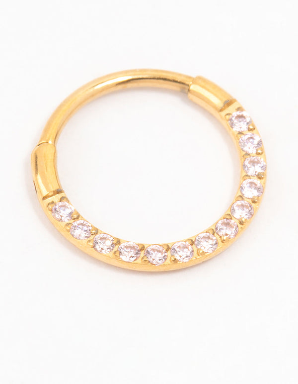 Gold Plated Titanium Cubic Zirconia Clicker Ring