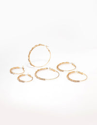 Gold Plated Diamante Multiple Hoop Earrings 3-Pack - link has visual effect only