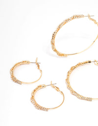 Gold Plated Diamante Multiple Hoop Earrings 3-Pack - link has visual effect only