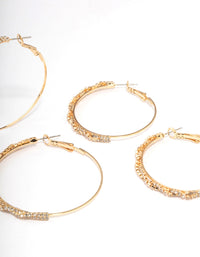 Gold Plated Diamante Multiple Hoop Earrings 3-Pack - link has visual effect only