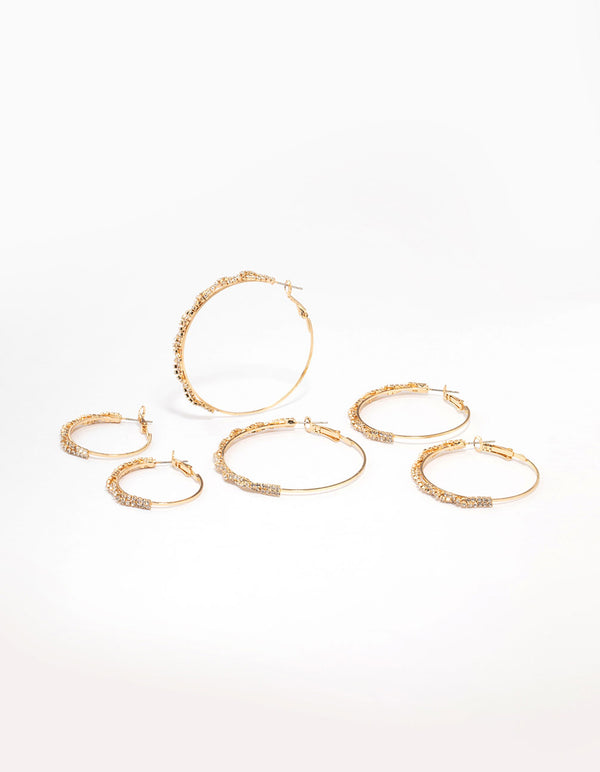 Gold Plated Diamante Multiple Hoop Earrings 3-Pack