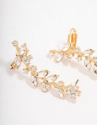 Gold Diamante Flower Leaf Cuff Earrings - link has visual effect only