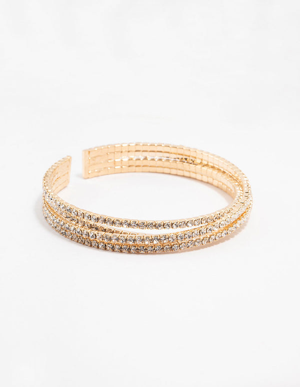 Gold Plated Crossover Diamante Bangle Bracelet