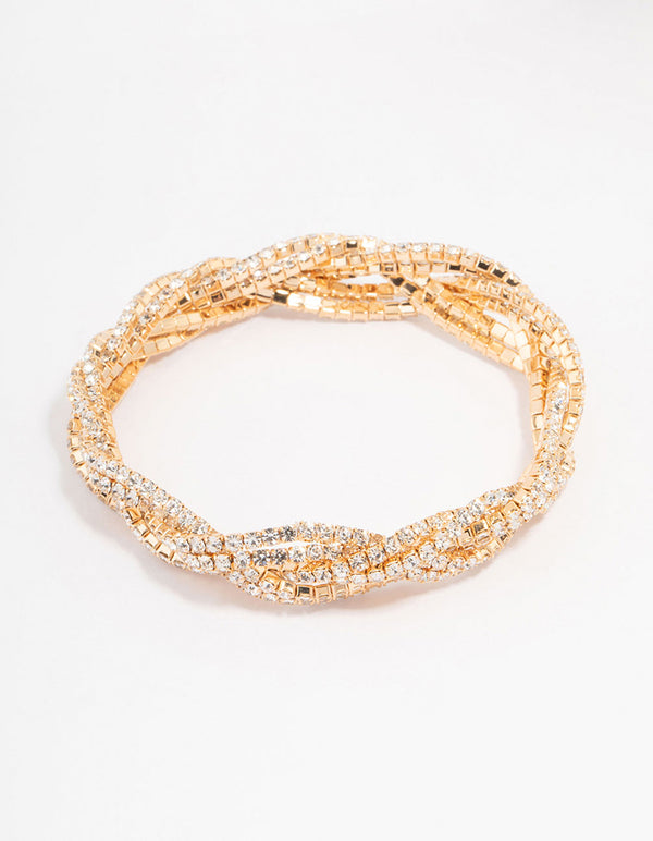 Gold Plated Braided Diamante Bracelet