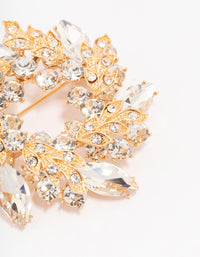 Gold Diamante Leaf Round Brooch - link has visual effect only