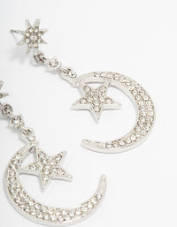 Silver Diamante Moon & Star Celestial Drop Earrings - link has visual effect only