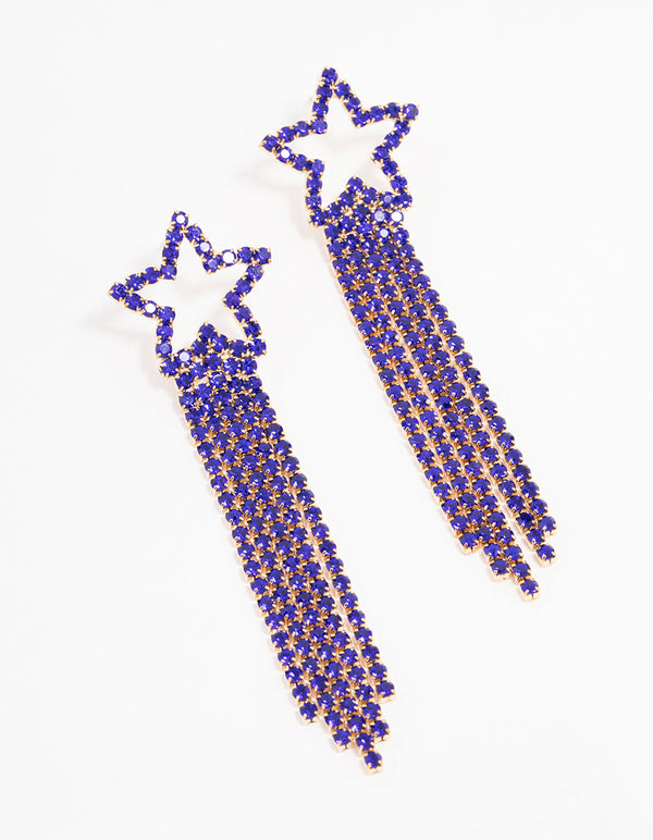 Purple Diamante Star Fringe Drop Earrings