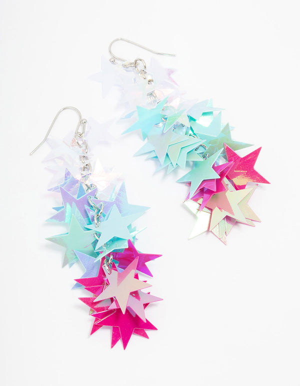 Rainbow Star Cluster Drop Earrings