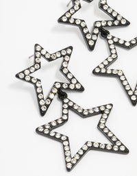 Gunmetal Diamante Double Star Drop Earrings - link has visual effect only