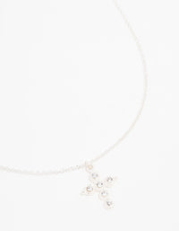 Silver Plated Diamante Round Cross Necklace - link has visual effect only