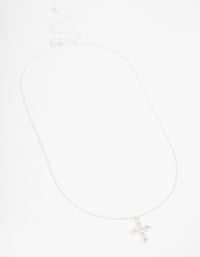 Silver Plated Diamante Round Cross Necklace - link has visual effect only