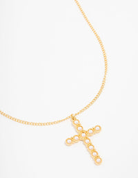 Gold Plated Acrylic Pearl Cross Necklace - link has visual effect only