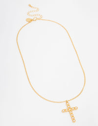 Gold Plated Acrylic Pearl Cross Necklace - link has visual effect only