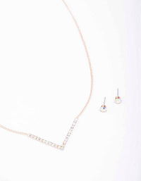 Rose Gold Cubic Zirconia V-Necklace & Stud Earrings Pack - link has visual effect only