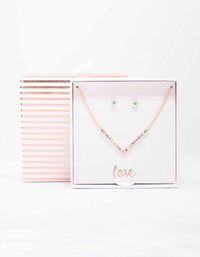 Rose Gold Cubic Zirconia V-Necklace & Stud Earrings Pack - link has visual effect only