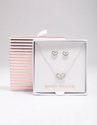 Silver Open Diamante Heart Necklace & Stud Earrings Set - link has visual effect only