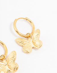 Waterproof Gold Plated Stainless Steel Butterfly Charm Hoop Earrings - link has visual effect only