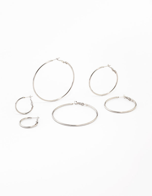 Stainless Steel Thin Hoop Earrings 3-Pack