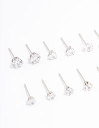 Stainless Steel Cubic Zirconia Stud Earrings 6-Pack - link has visual effect only