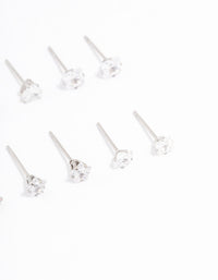 Stainless Steel Cubic Zirconia Stud Earrings 6-Pack - link has visual effect only