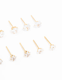 Gold Plated Stainless Steel Cubic Zirconia Stud Earrings 6-Pack - link has visual effect only