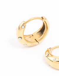 Gold Plated Stainless Steel Surgical Steel Crystal Huggie Hoop Earrings - link has visual effect only