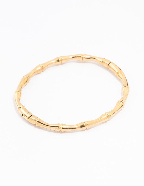 Waterproof Gold Plated Stainless Steel Bamboo Hinge Wrist Cuff Bracelet