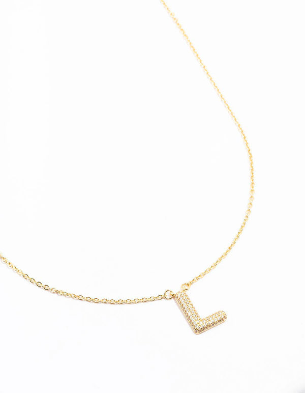 Gold Plated Pave Letter L Necklace