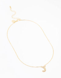 Gold Plated Pave Letter J Necklace - link has visual effect only