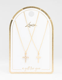 Gold Plain & Diamante Cross Necklace 2-Pack - link has visual effect only