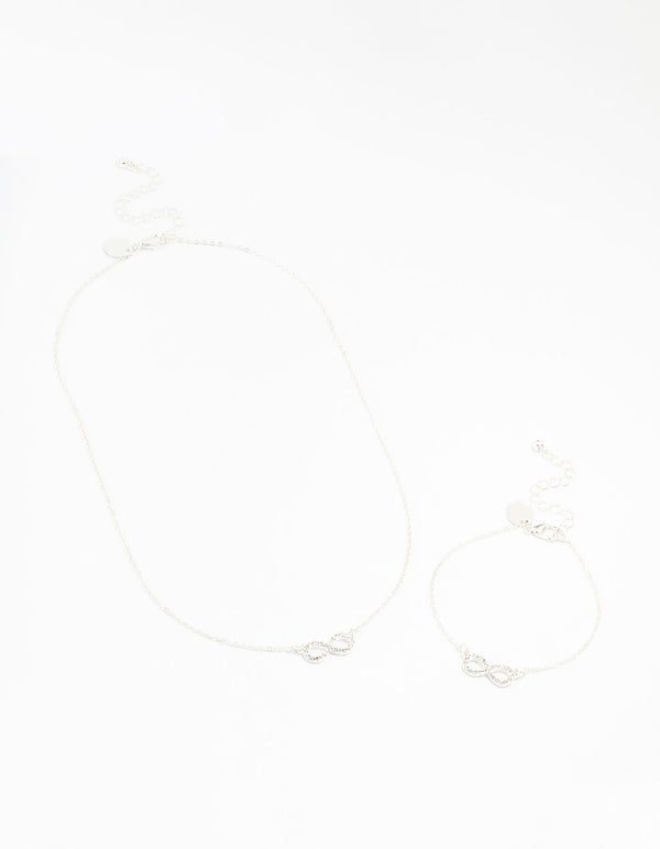 Silver Infinity Necklace & Bracelet Set