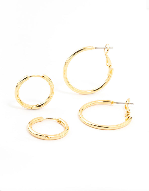 Gold Plated Thin Small & Medium Hoop Earrings 2-Pack