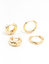 Gold Plated Thick & Thin Huggie Earrings 2-Pack - link has visual effect only