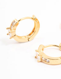 Gold Plated Cubic Zirconia & Freshwater Pearl Huggie Earrings 2-Pack - link has visual effect only