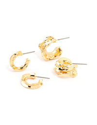 Gold Plated Molten Thick & Thin Hoop Earrings 2-Pack - link has visual effect only