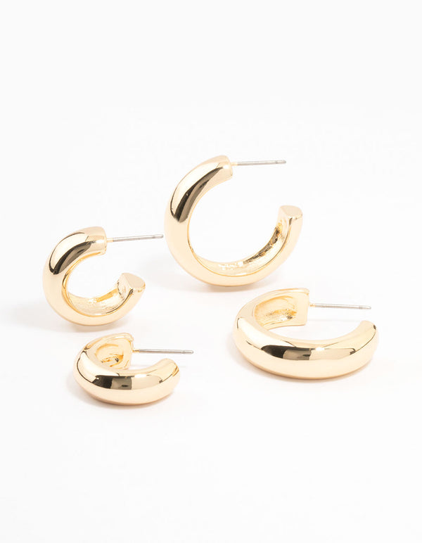 Gold Plated Chunky Hoop Earrings 2-Pack