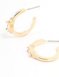 Gold Plated Cubic Zirconia Baguette Stud & Hoop Earrings 2-Pack - link has visual effect only