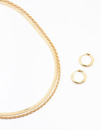 Gold Plated Twist & Snake Chain Necklace & Hoop Set - link has visual effect only